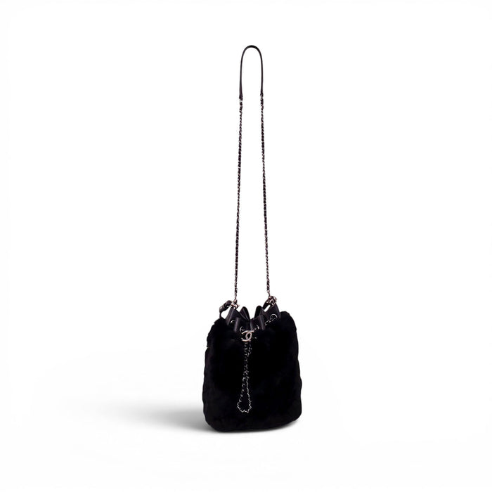 CHANEL BLACK ORYLAG MINK DRAWSTRING BUCKET BAG