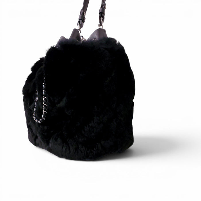 CHANEL BLACK ORYLAG MINK DRAWSTRING BUCKET BAG