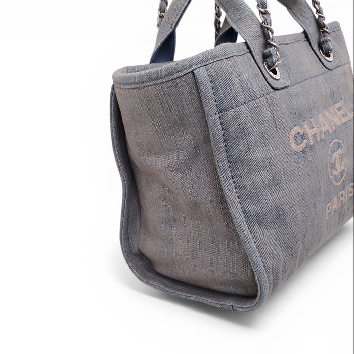 CHANEL DENIM PETITE DEAUVILLE SHOPPING TOTE BAG