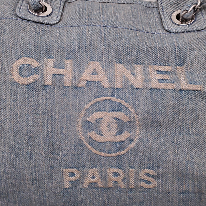 CHANEL DENIM PETITE DEAUVILLE SHOPPING TOTE BAG