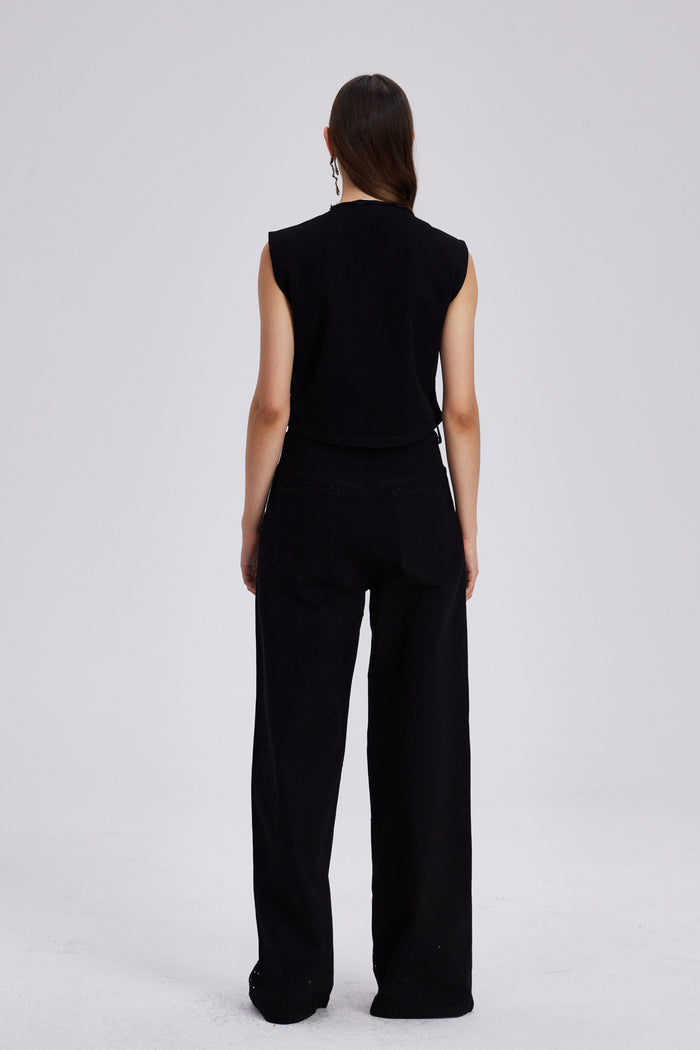 Chet Embellished Cutout Denim Pants Set