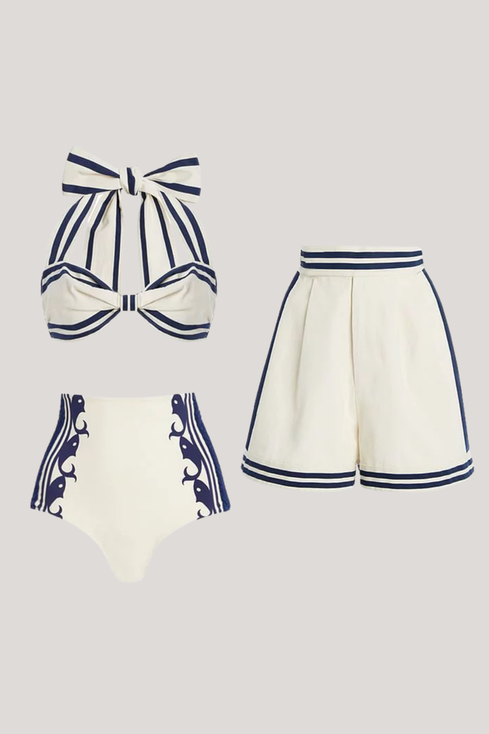 Chibuzo Print Stripe Three Piece Swimwear