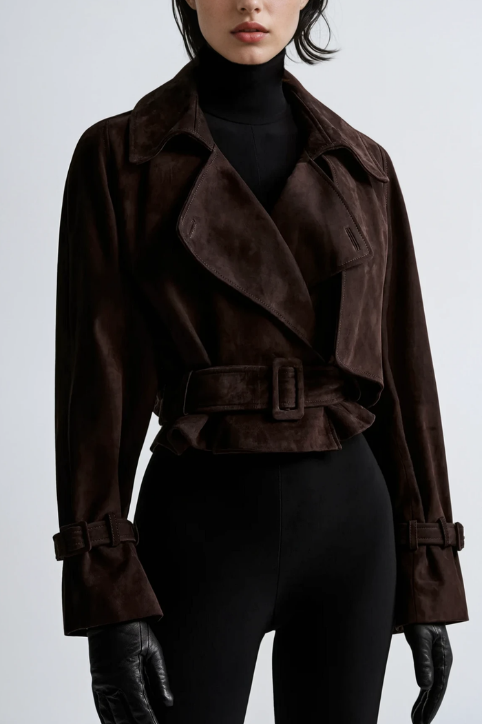 Chioma Lapel Buckle Suede Jacket