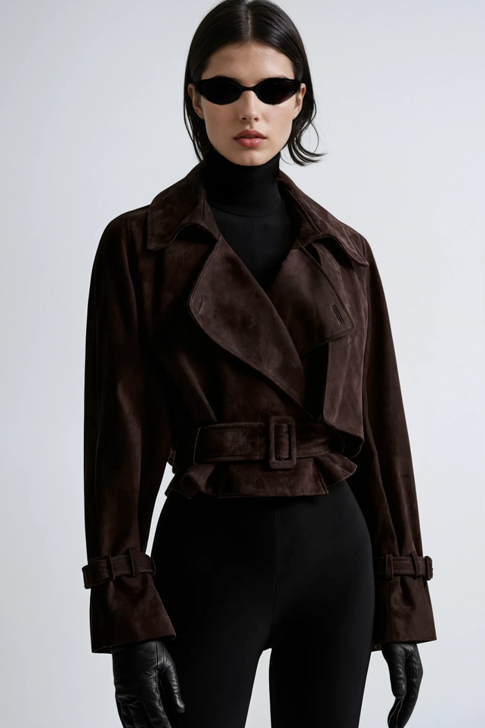 Chioma Lapel Buckle Suede Jacket