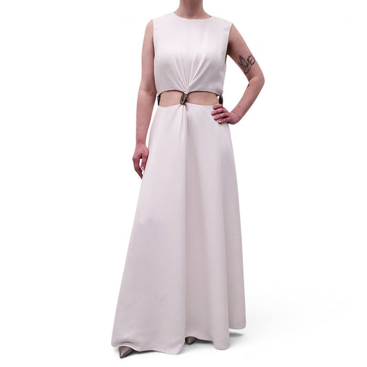 CHLOÉ WHITE DRESS WITH CUTOUT DETAIL AND SILVER EMBLEMS - SIZE L