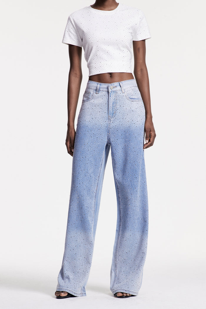 Chobin Rhinestone Hayley Jeans In Blue