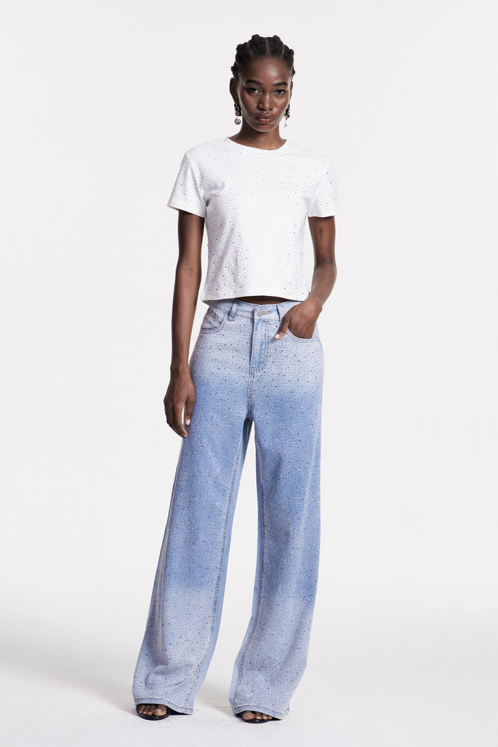 Chobin Rhinestone Hayley Jeans In Blue