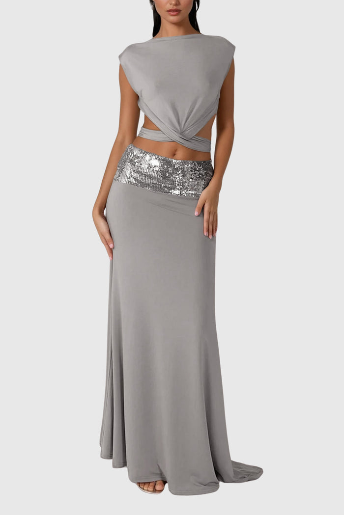 Chrysanta Sequin Cutout Skirt Set
