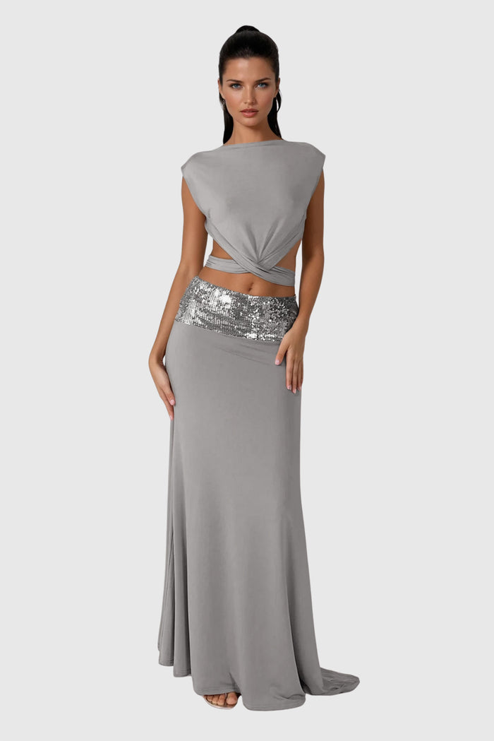 Chrysanta Sequin Cutout Skirt Set