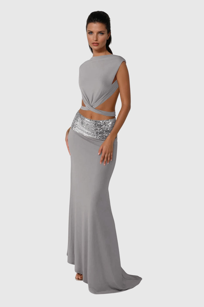 Chrysanta Sequin Cutout Skirt Set