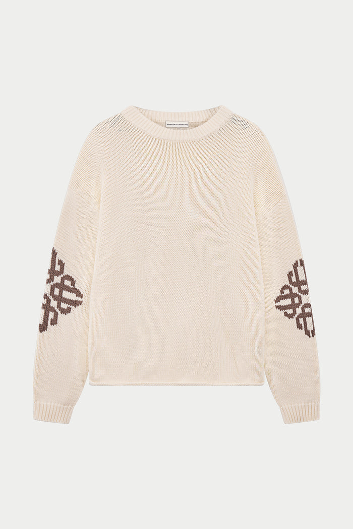 CHUNKY KNIT EMBLEM JUMPER - OFF WHITE