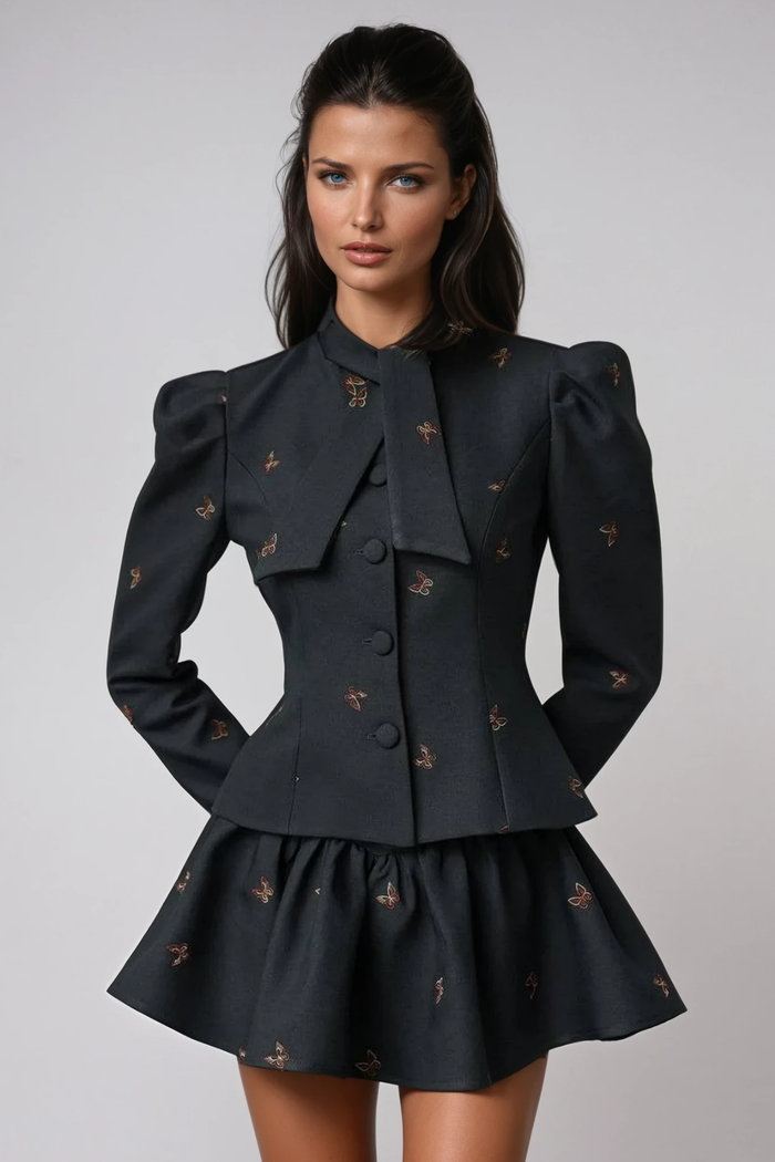 Ciara Butterfly Embroidered Skirt Set