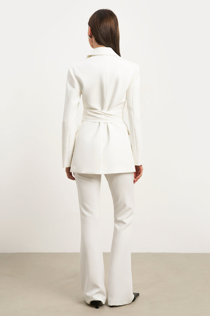 Classic Blazer With Belt - White