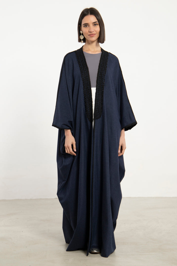 Classic Wool Navy Embroidered Abaya