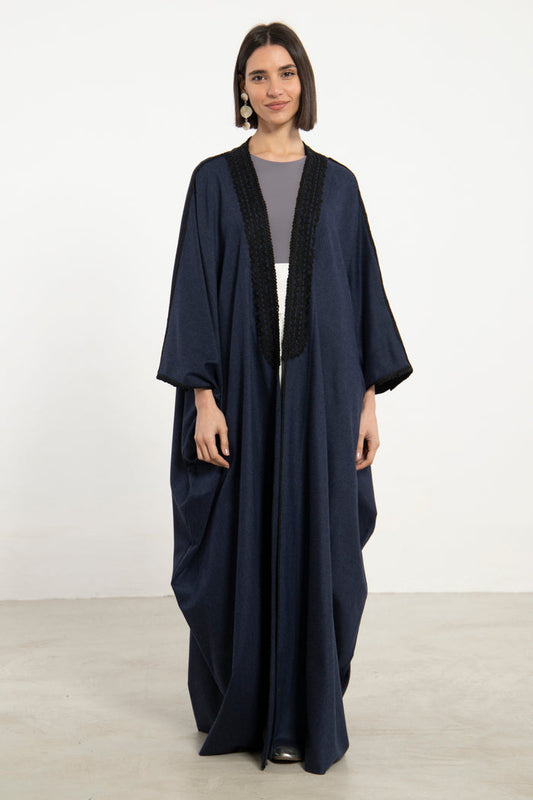 Classic Wool Navy Embroidered Abaya