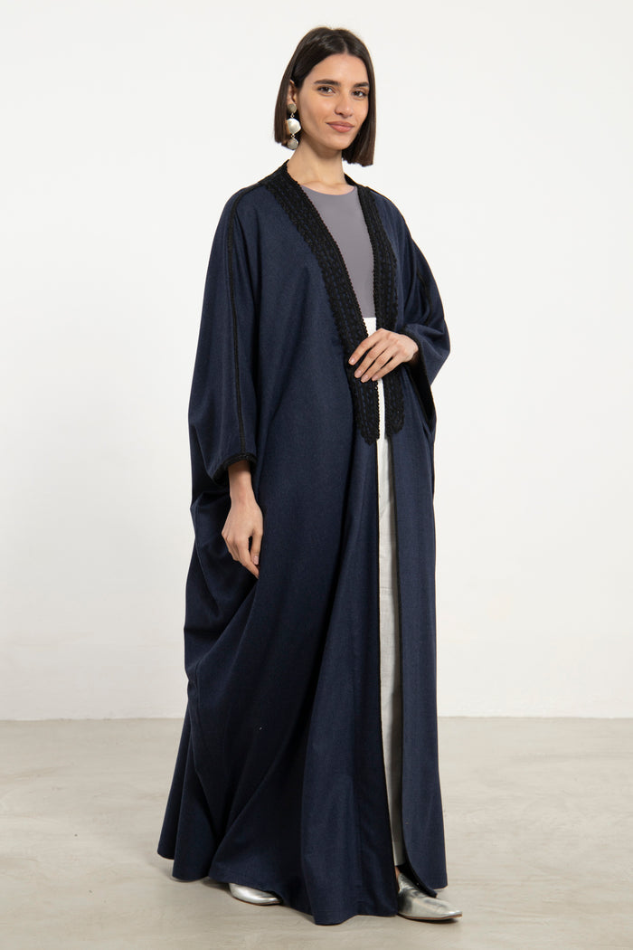 Classic Wool Navy Embroidered Abaya