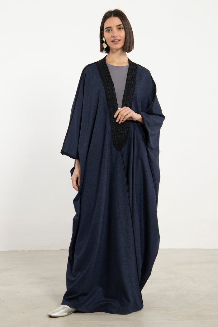 Classic Wool Navy Embroidered Abaya
