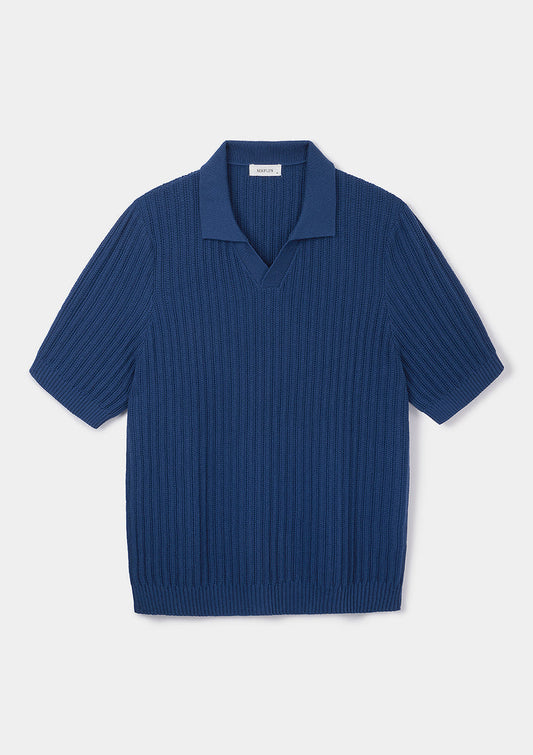 Cobalt Blue Textured Rib Resort Polo, Polo Shirt - SIRPLUS