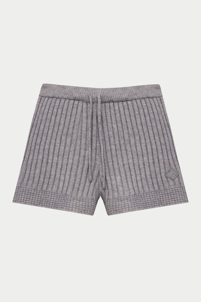 CONTRAST KNIT MINI SHORTS - GREY MARL
