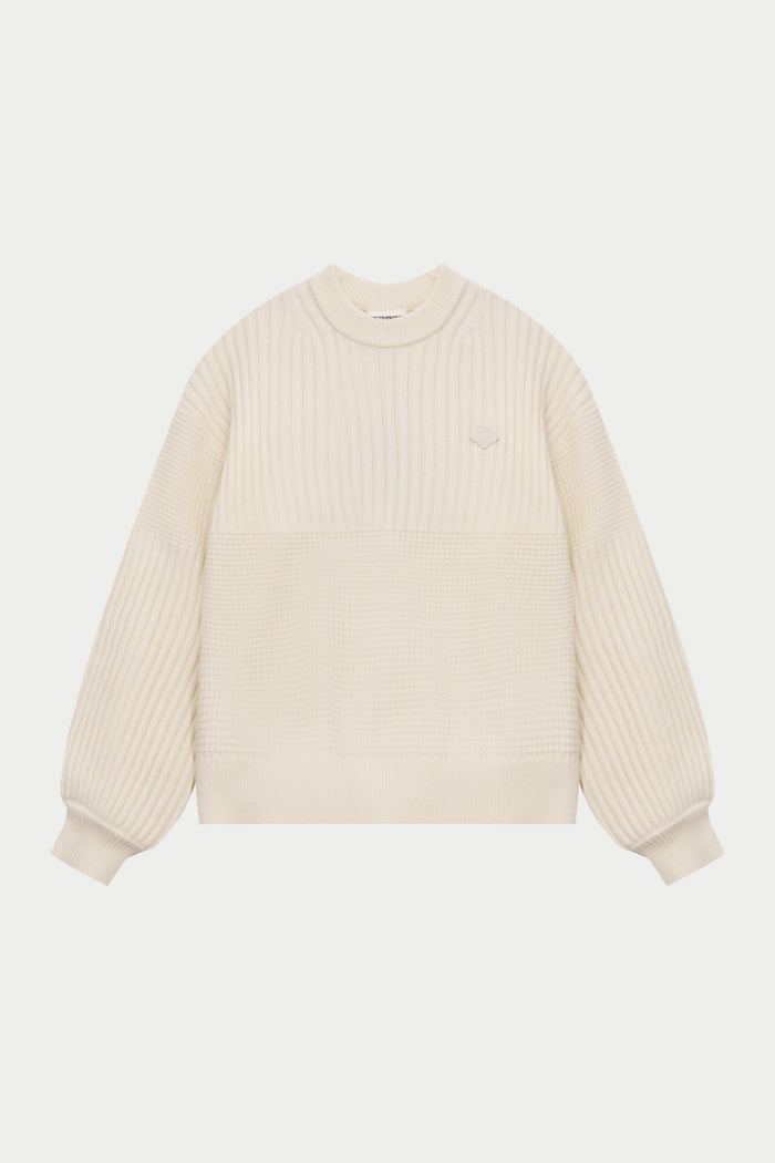 CONTRAST KNIT OVERSIZED CREW - ECRU