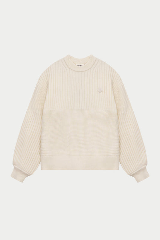 CONTRAST KNIT OVERSIZED CREW - ECRU