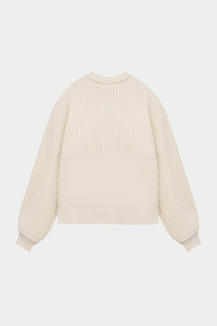 CONTRAST KNIT OVERSIZED CREW - ECRU