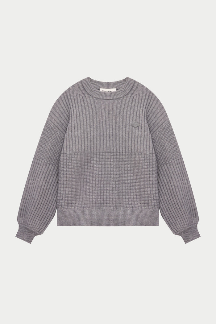 CONTRAST KNIT OVERSIZED CREW - GREY MARL