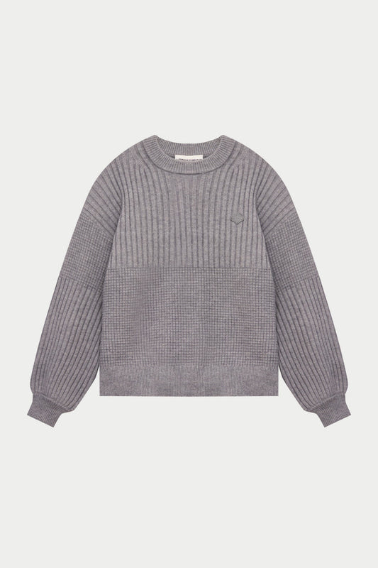 CONTRAST KNIT OVERSIZED CREW - GREY MARL