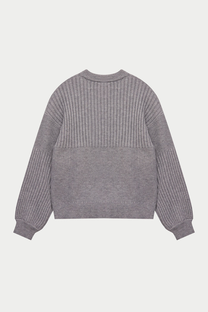 CONTRAST KNIT OVERSIZED CREW - GREY MARL