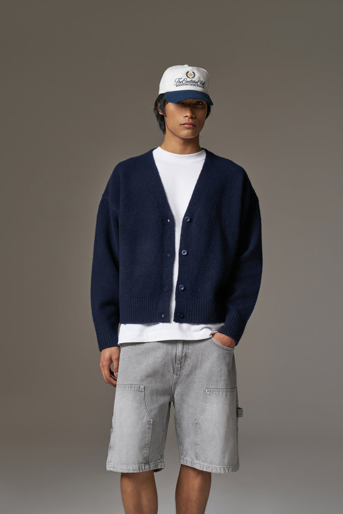 COPYRIGHT BRUSHED KNIT CARDIGAN - NAVY