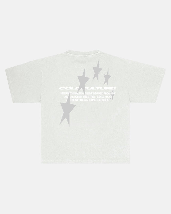 COSMOS ARC TEE LIGHT GREY - light grey oversized tee, back view - Cold Culture