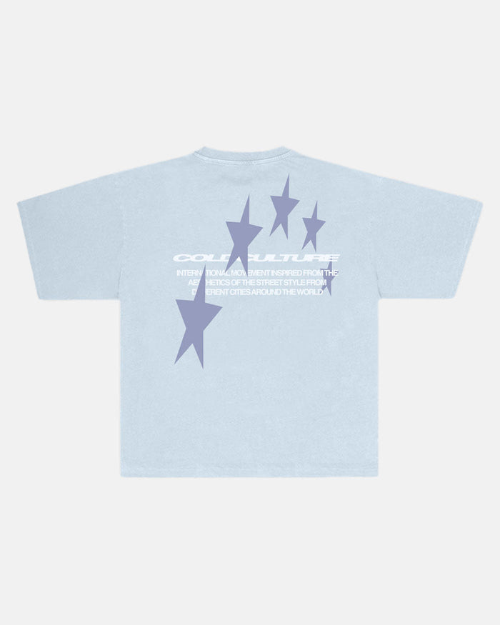 COSMOS ARC TEE SHADY BLUE - light blue oversized tee, back view - Cold Culture