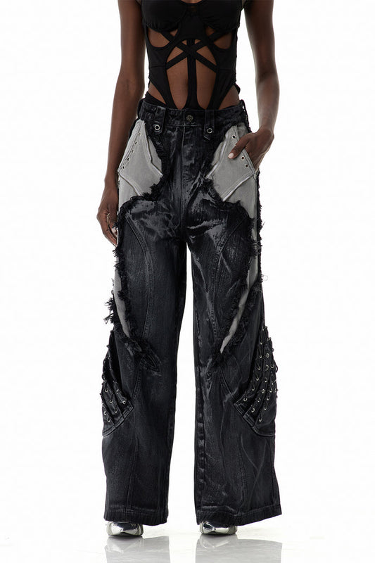 Courteney Deconstruct Fringe Jeans In Black