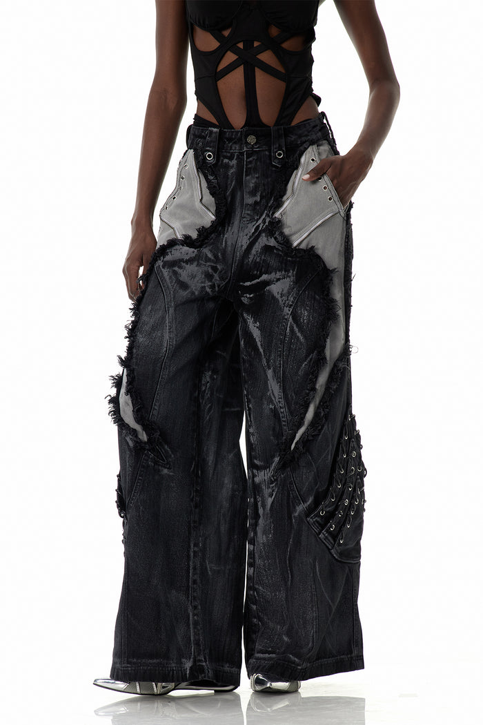 Courteney Deconstruct Fringe Jeans In Black