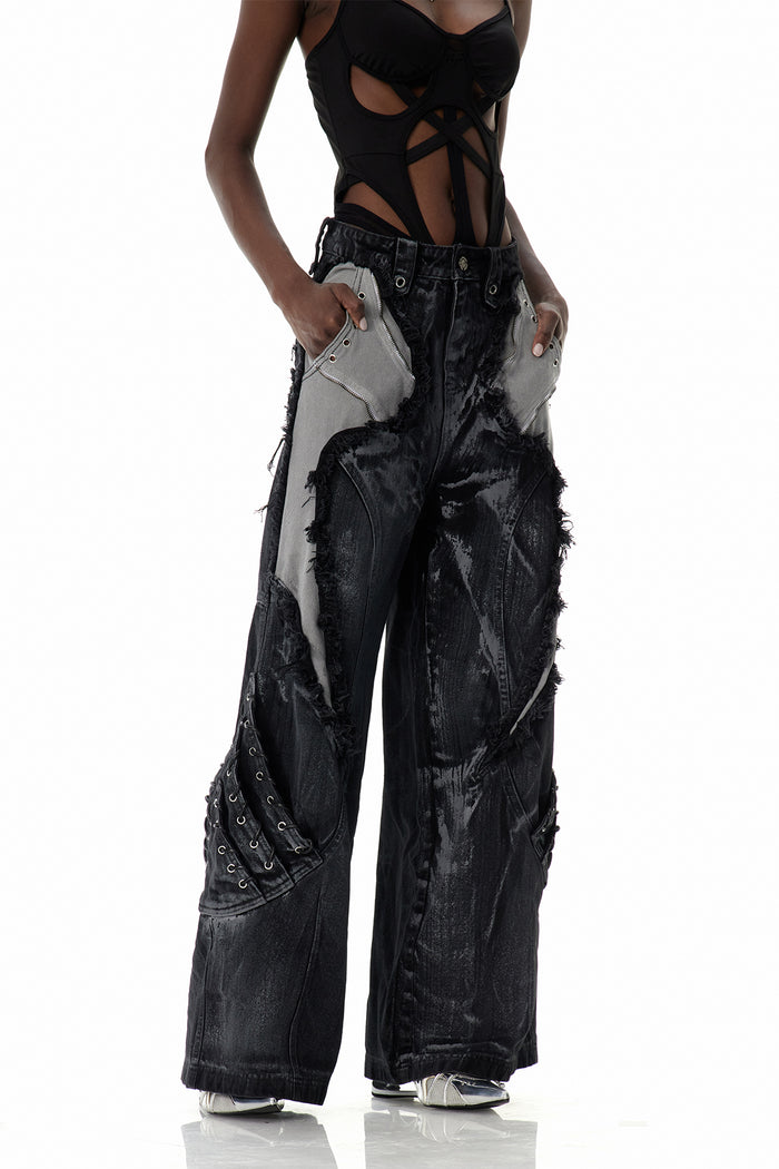Courteney Deconstruct Fringe Jeans In Black