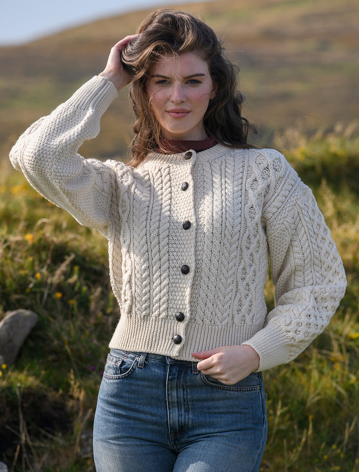 Cropped Wool Aran Cardigan - Natural White #color_natural-white