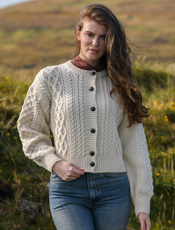 Cropped Wool Aran Cardigan - Natural White #color_natural-white