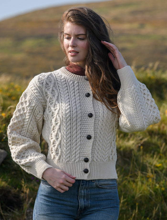 Cropped Wool Aran Cardigan - Natural White #color_natural-white