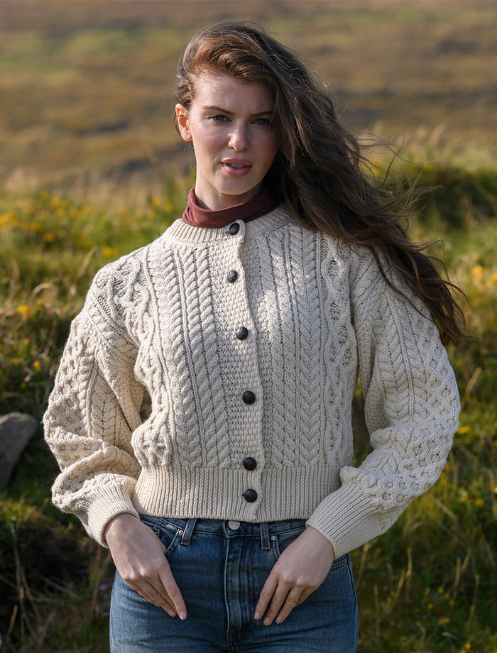 Cropped Wool Aran Cardigan - Natural White #color_natural-white