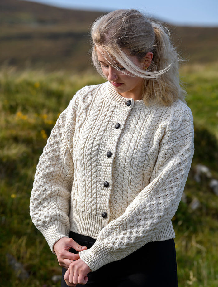 Cropped Wool Aran Cardigan - Natural White #color_natural-white