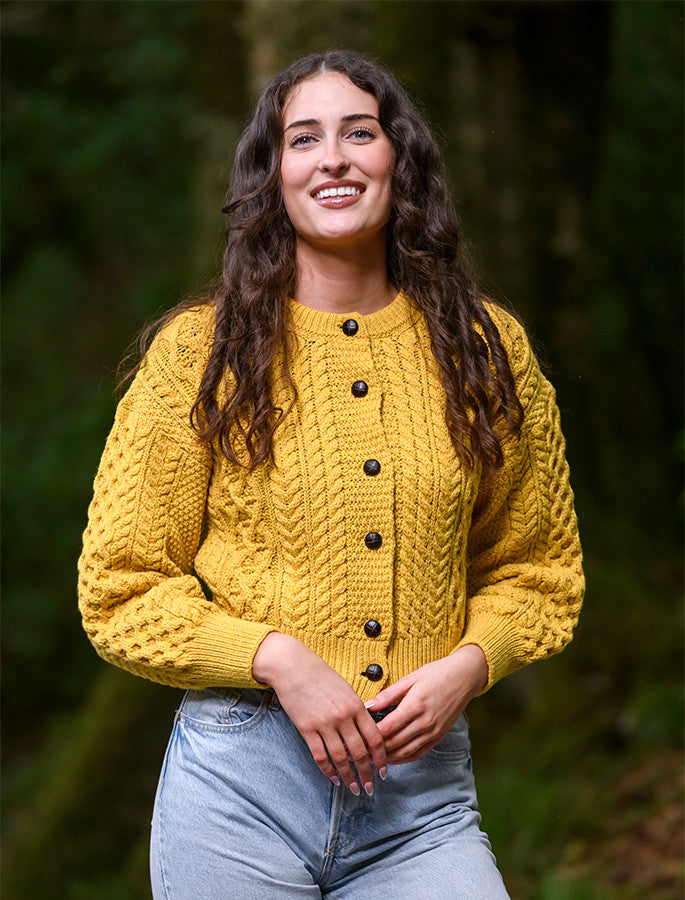 Cropped Wool Aran Cardigan - Sunflower #color_sunflower