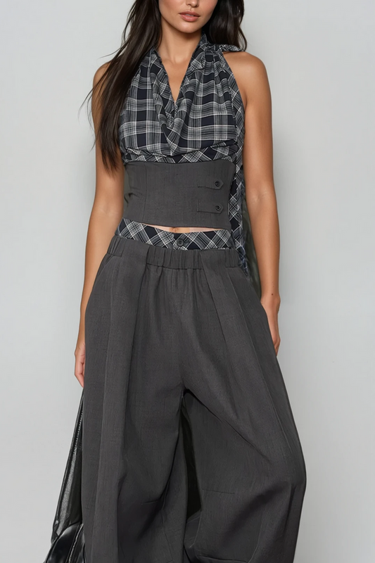 Dagon Grid Wide Leg Pants Set