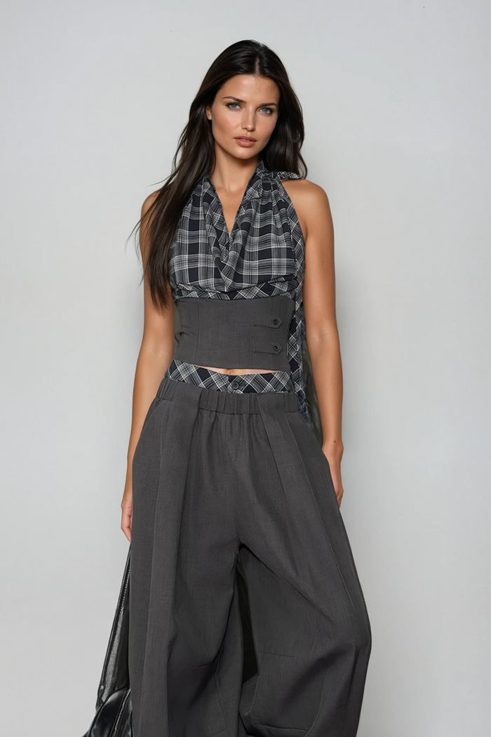 Dagon Grid Wide Leg Pants Set