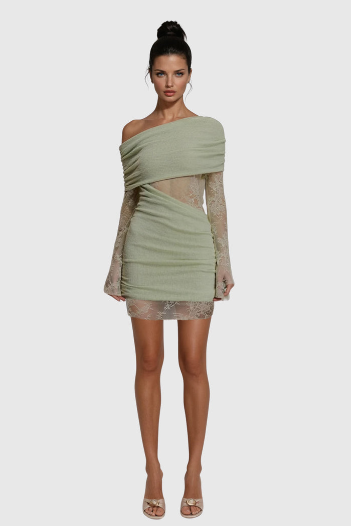 Dagrun Knit Ruch Lace Mini Dress