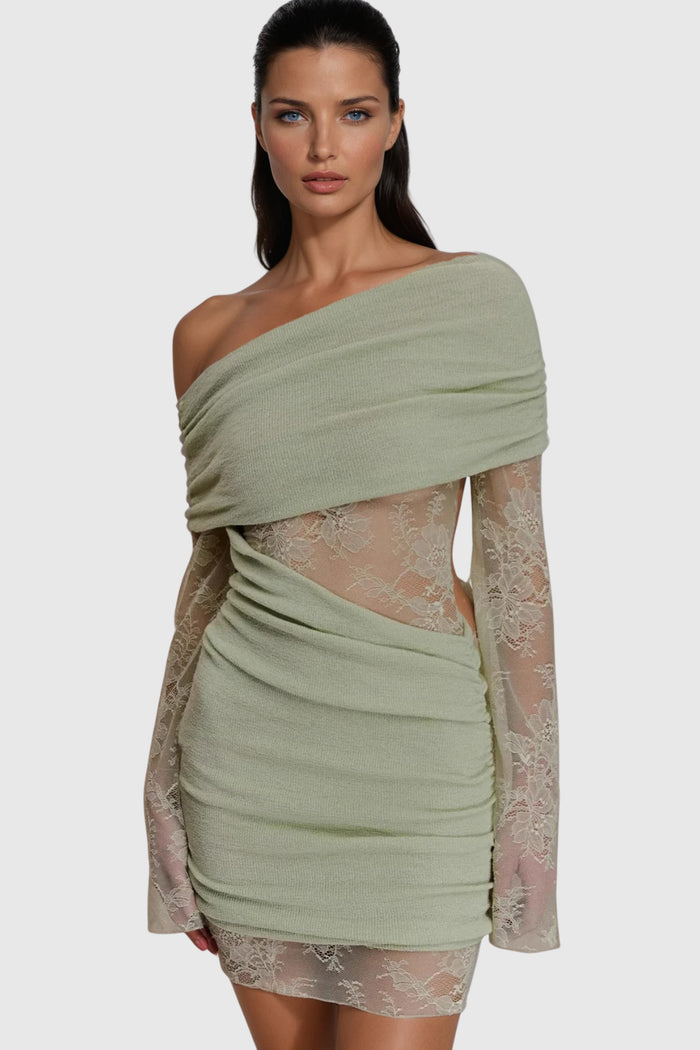 Dagrun Knit Ruch Lace Mini Dress