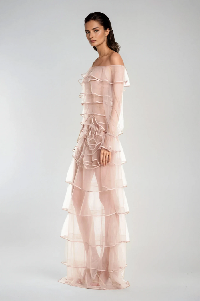 Damion Off Shoulder Flower Ruch Maxi Dress