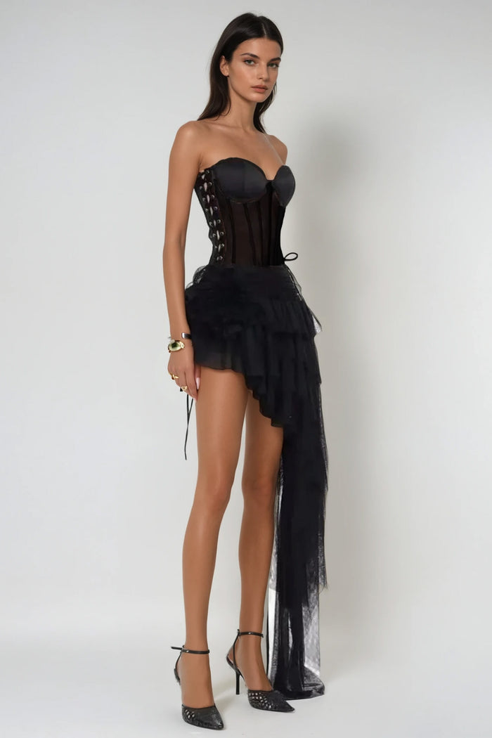 Danish Corset Mesh Asymmetric Mini Dress