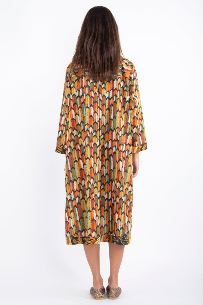 Daria Cotton Orange Feathers Dress