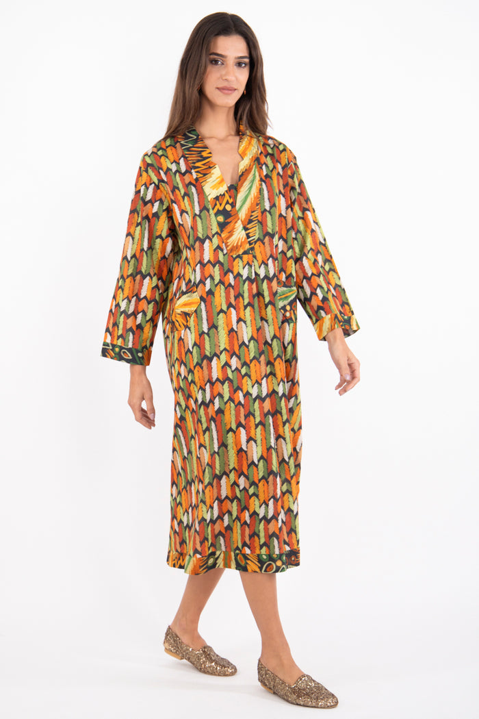 Daria Cotton Orange Feathers Dress