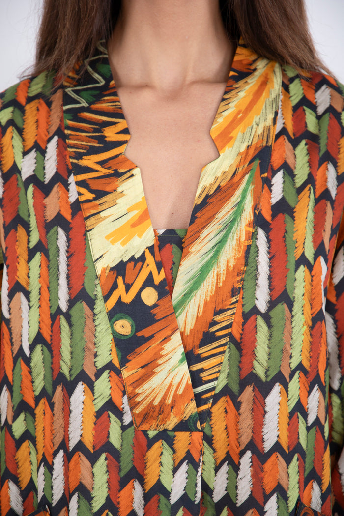 Daria Cotton Orange Feathers Dress